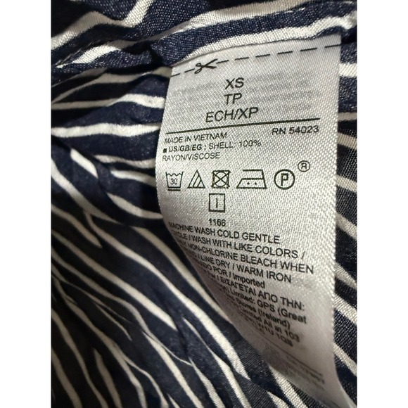 Gap Navy White Striped Button Up Tie Neck Blouse Size XS NWT - Picture 6 of 7